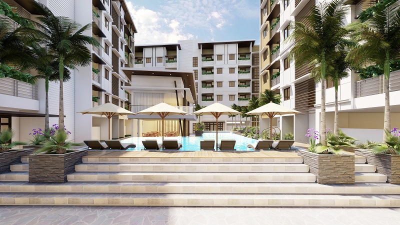 Swimming pool area offers relaxation options to residents.